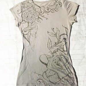 Jimmy'z Rhinestone Ombre Rose & Sword Graphic Tee
